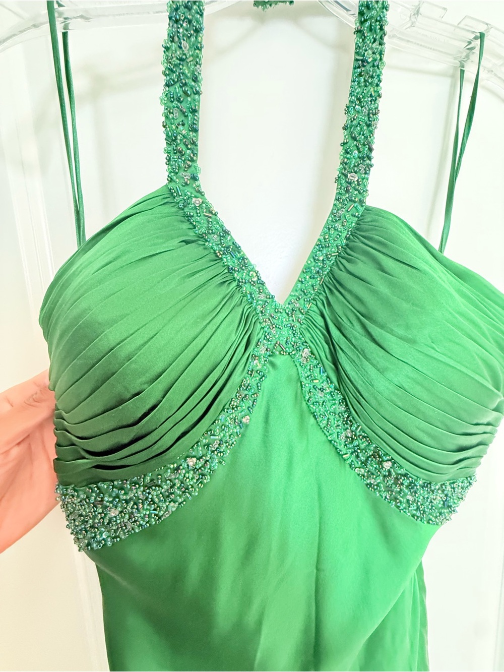 Cache Emerald Green High-Low Halter Evening Dress